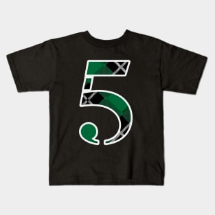 5 Sports Jersey Number Green Black Flannel Kids T-Shirt